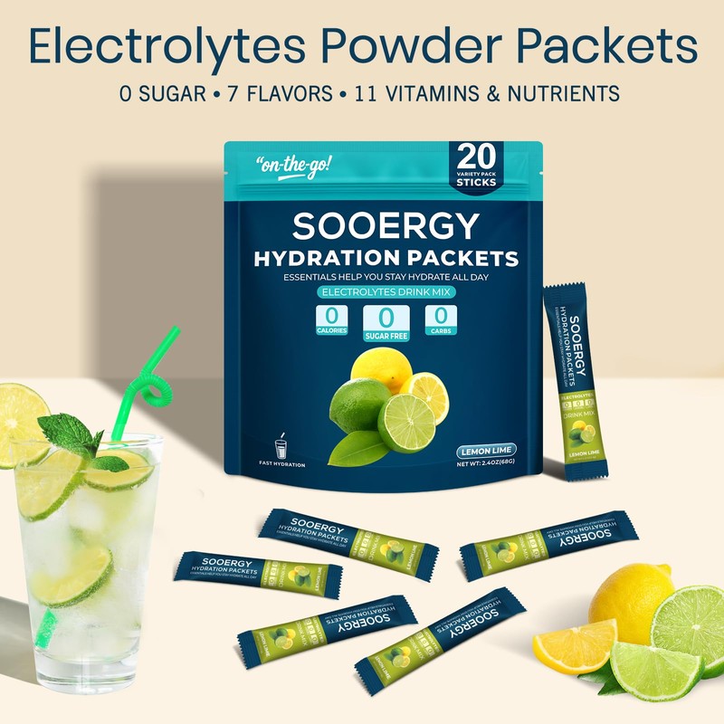 Sooergy Electrolytes Powder Packets Sugar Free Hydration Packets, Liquid Daily