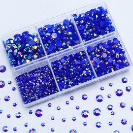 Briskbloom 3000PCS Resin Flatback Rhinestone, 2mm 3mm 4mm 5mm 6mm Dark Blue AB Flatback Jelly Resin Rhinestones for Tumblers, Mugs, Bottles, Craft Decoration, Loose Bling Glitter Gem Stone