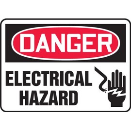 Accuform MELC017VP Plastic Safety Sign, "Danger Electrical Hazard" with Graphic, 7" Length x 10" Width x 0.055" Thickness, Red/Black on White