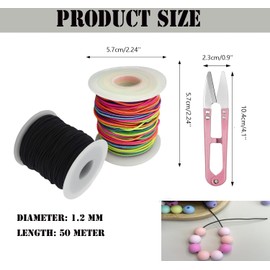 Elastic Bracelet String,2 Rolls Total 330 Feet 1mm,1.2mm Stretchy String Sturdy Elastic Beading Cord Kit with Scissors for Bracelets,Jewelry Making,Nacklace,Beading(((Black+Colorful, 1.2 MM))