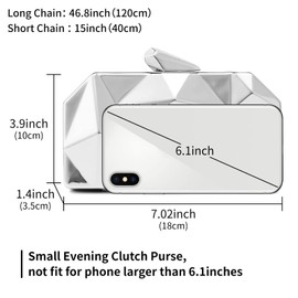 YAPAIOU Women Lattice Pattern Metal Evening Clutch Bag,Geometric Evening Clutch Purse Handbag With Chain Strap For Wedding Party Prom Formal Occasion(Silver)