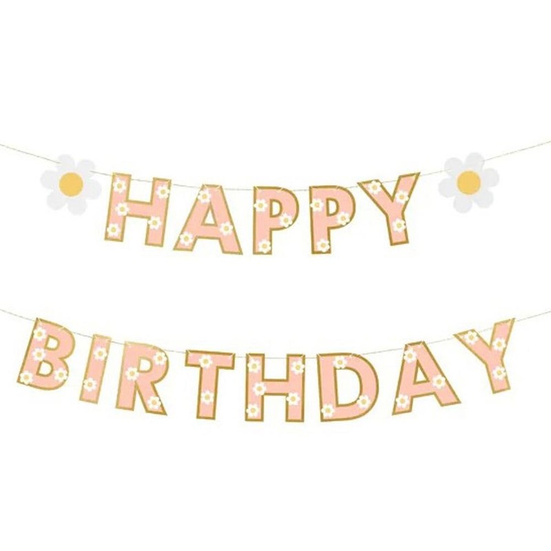 Daisy Flower Happy Birthday Banner, Floral Birthday Party Decorations, Daisy