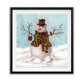 Snowwoman Art Framed Winter Painting Christmas Pictures Fine Giclee Canvas Prints Snow Falling Wall Decor