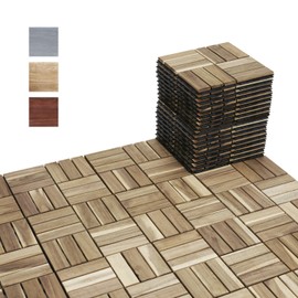BEEFURNI Acacia Interlocking Deck Tiles (12x12 Pack 20) - Waterproof Acacia Wood Decking for All Weather Use - Patio, Balcony, Porch, Yard, Indoor & Outdoor Wood Flooring (Natural Wood)