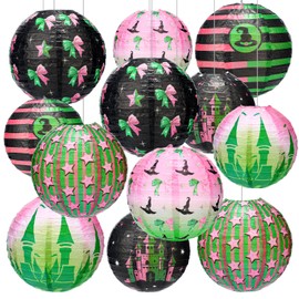 MotiMind Pink and Green Party Decorations 12 Pcs Pink Green Witch Paper Lanterns Hanging Princess Theme Party Decor for BBF Witch Lover Musical Play Movie Lovers Enchanted Birthday Wedding Baby Shower