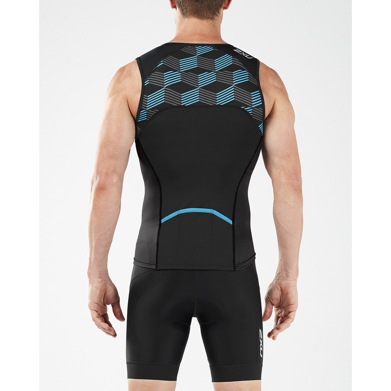 2XU Men's Active Triathlon Singlet, Black/Retro Dresden Blue, Small