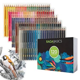 RagaBasics, 120 Lapices de Colores Profesionales, Juego de Dibujo y Escritura con Colores Brillantes y Estuche de Almacenamiento, Diseño en Madera Com