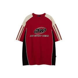 Vamtac Oversized T Shirt Classic Vintage 90s Contrast Color Graphic Tees Streetwear Racing Speedway Tops Unisex Red XL