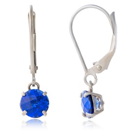 MAX + STONE 10k White Gold 6mm Round September Birthstone Created Blue Sapphire Dangle Earrings for Women with Leverbacks