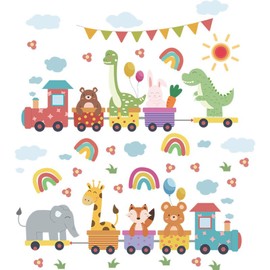 Anime Trolley Train Wall Stickers Kids Small Train Wallpaper Sticker Wall Stickers Animals Cute Elephant Tiger Lion Cute Animal Wall Sticker Decoration Wall Stickers Removable for Kindergarten Nursery