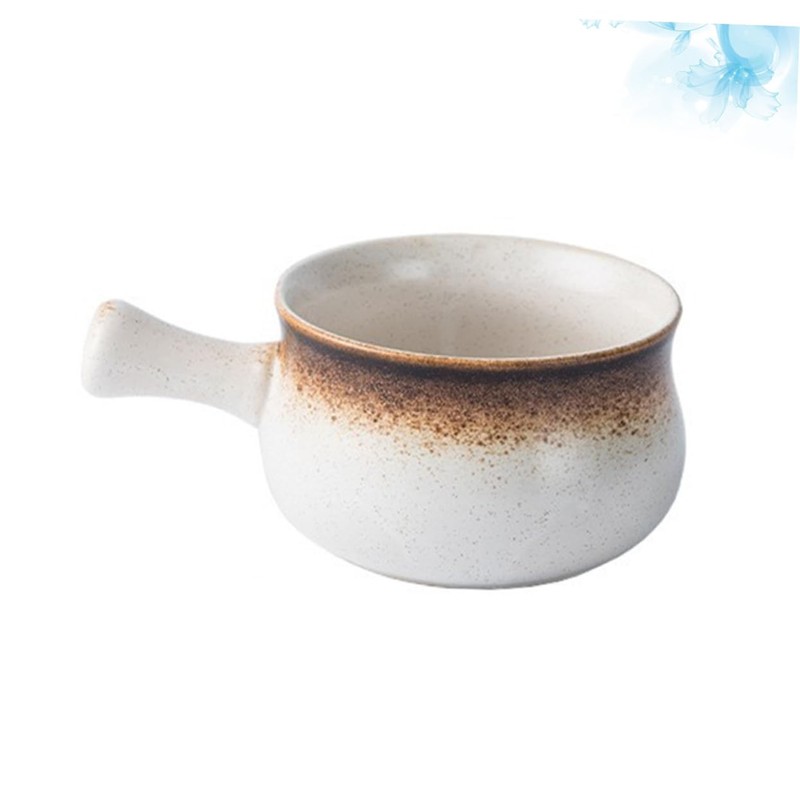 FUNOMOCYA Fashionable Ceramic Bowl Handle Salad Bowl for Kitchen Restaurant