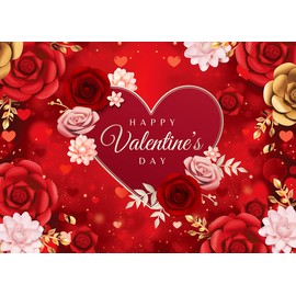 SJOLOON Valentine‘s Day Backdrop Red Heart Flowers Backdrop Valentine Day Photo Backdrop for Valentine’s Day Party Decoration 12494 (7x5FT)