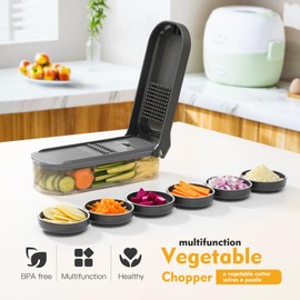 cutesun Vegetable Chopper, Veggie Chopper, Egg slicer with Container, French fry Cutter Potato Slicer, Onion Chopper, home essentials & kitchen appliances (6 in 1 - Gray)