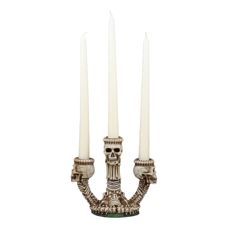 Ebros Gothic Trio Ossuary Graveyard Skulls and Skeleton Bones Candelabra