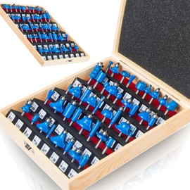 LEATBUY 43 PCS Router Bit Set 1/4 Inch Shank Woodworking Molding Cutter, Tongue Groove Wood Milling Router Bits Drilling Tool for Door Table Cabinet Shelve Wall DIY (1/4-Finger)