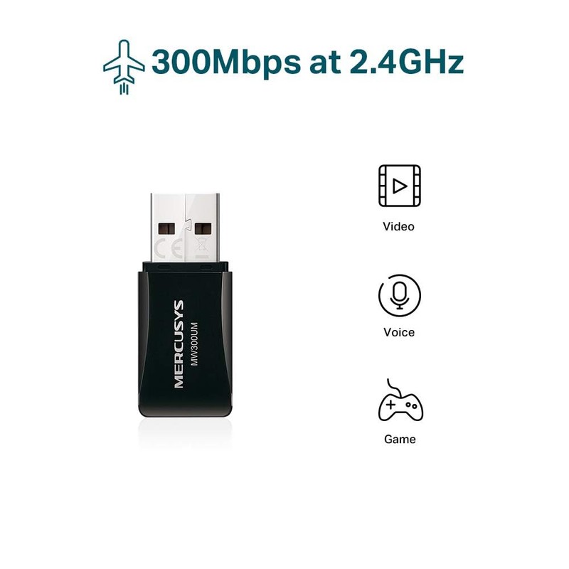 MERCUSYS Wi-Fi Dongle, N300 Wireless Mini USB Wi-Fi Adapter for