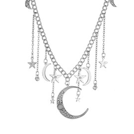 JczR.Y Crystal Moon Necklace Star Crescent Tassel Pendant Necklace Bohemia CZ Rhinestone Horn Shape Necklace Choker for Women Party Jewelry Accessories