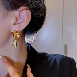 CAVIEA Statement Spiral Dangle Earrings for Women- Tribal Large Irregular Twist Silver/18K Gold Plated Metal Geometric Earrings,Metallic Fashion Bold Abstract Jewery