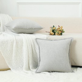 LIGICKY Set of 2 Grey Linen Cushion Covers 18x18 Inch Grey Decorative Throw Pillow Covers for Living Room Couch Bed Sofa Rustic Farmhouse Boho Home Decor