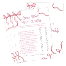 Pink Bow Baby Shower Games, Pink Guess Who Mommy or Daddy Game for 30 Guests with Game Cards, Gender Reveal, Baby Shower Supplies & Decorations (DV01)