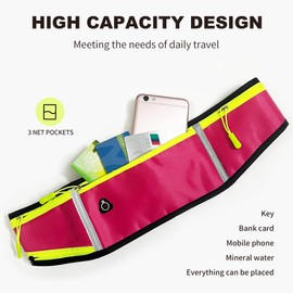 Pink Running Belt, Belt Bag, Waterproof Sports Bum Bag, Running Belt with Waterproof, Fitness Belt with Adjustable Elastic Band, for Jogging, Running and Other Outdoor Activities, Women/Men