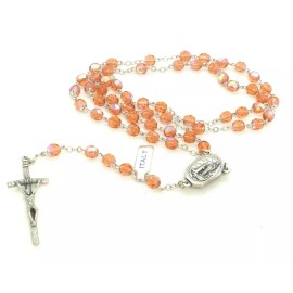 Amber AB Italian Crystal Rosary Beads, Made in Italy, Stamped Italy