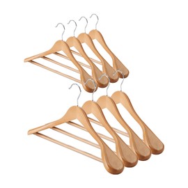 AMKUFO Wide Shoulder Wooden Hangers 8 Pack Coat Hangers with Non Slip Pants Bar, Heavy Duty Suit Hangers Wood Clothes Hangers with Smooth Finish 360° Swivel Hook for Sweater Jackets Shirts Natural