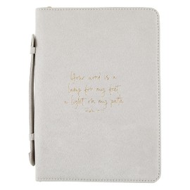 Creative Brands Faithworks - Suede Bible Cover with Carry Handle and Zipper Closure Simply Faith Collection, 7 x 10-Inch, Grey - Psalm 119:105