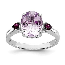 Size 10 Solid 925 Sterling Silver Simulated Pink Simulated Quartz & Rhodolite Simulated Garnet Ring (2mm)