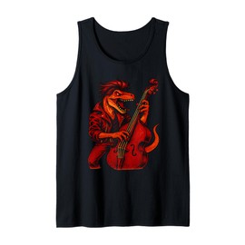 Rockabilly Raptor Plays Standup Bass | Dinosaur Rock n' Roll Tank Top
