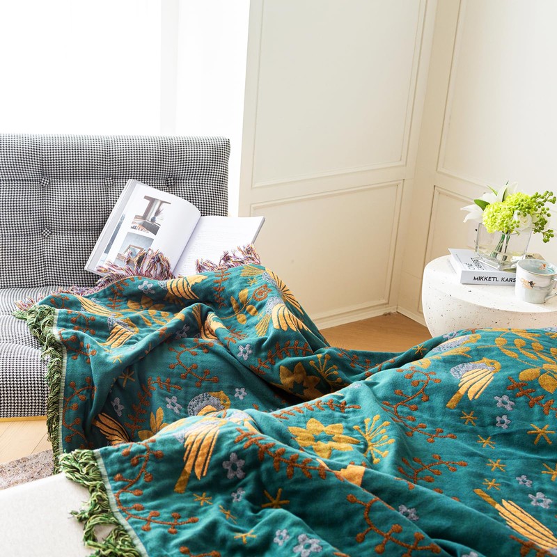 MSGKV Boho Throw Blanket Cotton Blanket for Couch and Sofa