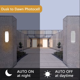 Lustrlach Dusk to Dawn LED Outdoor Wall Light Fixture White Exterior Porch Light with Photocell and Glass IP54 Waterproof Modern Wall Sconce for House Garage Outside Entryway Garden,3000K,15IN,750LM