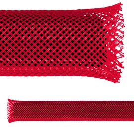 Electriduct 2" PET Expandable Braid Sleeving Flame Retardant Flexible Wire Mesh for Cord Management and Cable Protection - 10 Feet - Red