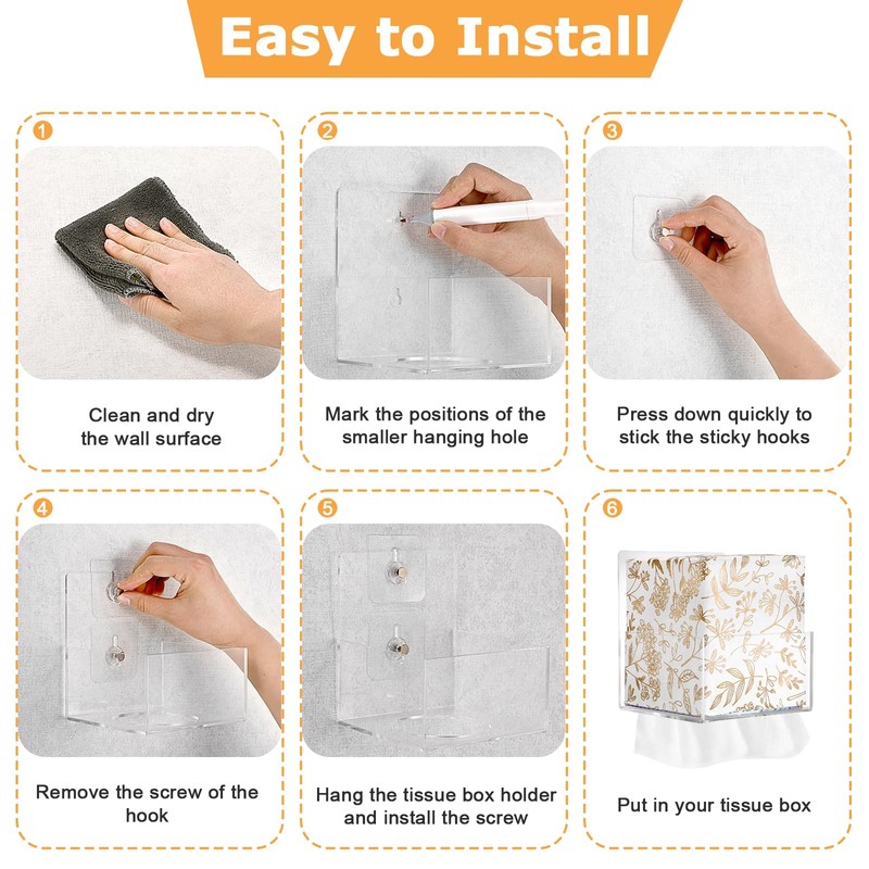 Hoowen Acrylic Tissue Box Holder Wall Mounted, Clear Square Tissue