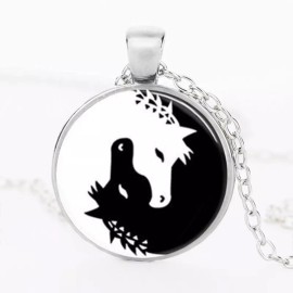 NECKLACE PENDANT silver HORSE pendant 20" necklace men female YIN YANG ANIMAL HEADS FREE BOX