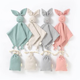 Blumie Bunny Comforter Blanket for Baby, 100% Organic Cotton Muslin, Cuddly for boys, girls and infants. (Cloud Grey)