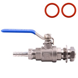 DERNORD 2 Packs 1/2 Inch Weldless Ball Valve Stainless Steel 304 Bulkhead For Home Brew Kettle (1/2" NPT to 3/8" Barb Hose)