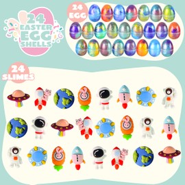 JOYIN 24 Pcs Galaxy Slime Eggs with Toys, Unscented, Multi-color, Easter, Space Theme, 3+ Years, Small, Multi Color, Slime with Toys, Putty, Childrens Multi-item Party Favor Packs, Unisex Children