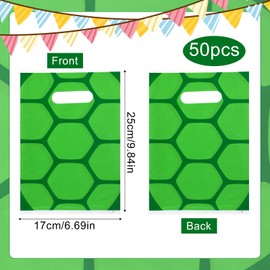 Pack of 50 Turtle Party Gift Bags, Turtle Cartoon Candy Gift Bags with Handles for Party Decorations (Green)