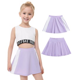 Gogokids Girls Tennis Skirts with Pockets, Youth Golf Athletic Pleated Skorts with Lining Shorts A-line Mini Skater Purple
