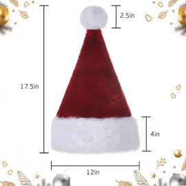 Tokforty Santa Hats, Wine Red and White Santa Hats for Adults, Unisex Velvet Touch Comfort Christmas Hats for New Year Festive Party Christmas Supplies