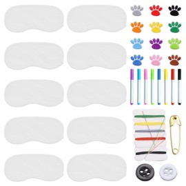 10 Stück Schlafaugenmasken, 8 Stück Farbstifte, 12 Stück Bestickte Stoffaufkleber, 1 Stück Nähset, Augenmasken Für Spiele, Diy-Augenmasken
