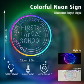 FAXFSIGN - Letrero de neón para el primer día de la escuela, luces de neón para decoración de pared, regulable, colorido con luz para recámara, biblioteca, aula, lectura, sala de estudio, decoración
