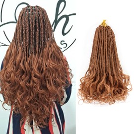 EFFGOCO 8 Packs French Goddess Box Braids 14 Inch Brown Pre-looped Bohemian Crochet Hair With Curly Ends 3X Crochet Braids Hair for Women Synthetic Braiding Hair (14 Inch,30#)