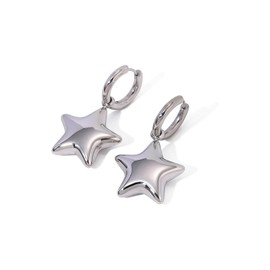 Gold Star Hoop Earrings for Women Silver Y2K Nugget Star Dangle Earring Small Star Hoop Drop Earrings Cute Celestial Dangle Drop Earringes Fashion Costume Jewelry Accessories (silver)