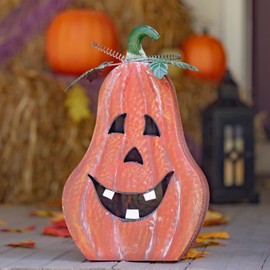 Metal Pumpkin Jack-O-Lantern Candle Holder Decorations (Tall)