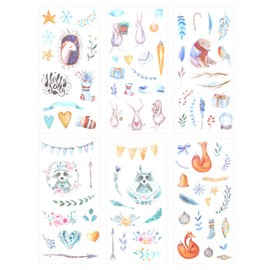 3 Set(18 Sheet) Kawaii Cartoon Fairy Tale World Snowflake Gift Fox Bear Bird Rabbit Cute Animal Stationery Sticker Scrapbooking Art Jopurnaling Diary Book Decorative Label Collage DIY Craft Stickers