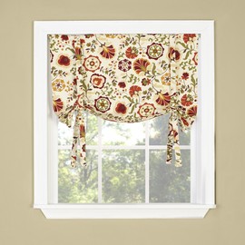 Twill and Birch Daphne Tie Up Drape Shade Valance, 33" X 29", Crimson