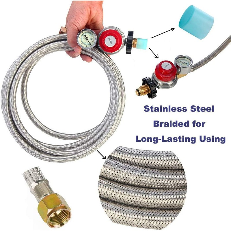 18FT High Pressure Propane Regulator with Hose, Adjustable 0-30 PSI