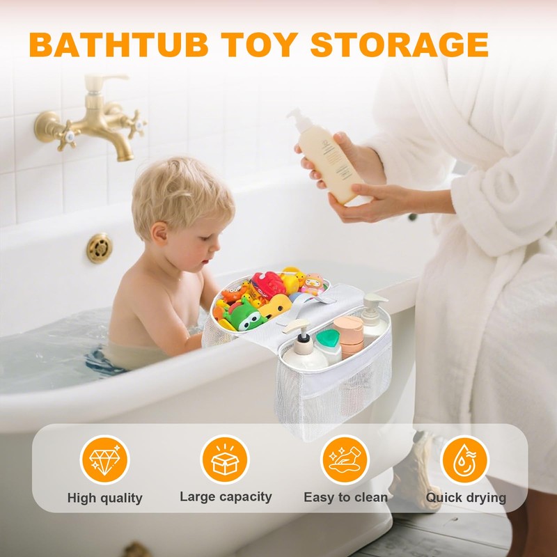 Starward Bath Toy Storage with 4 Hooks, Bathroom Toy Storage,
